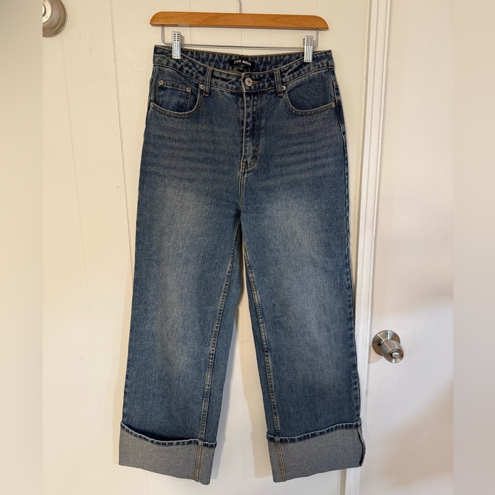 Steve Madden Women’s Noeli Wide Leg Cuffed Jeans - Picture 2 of 5